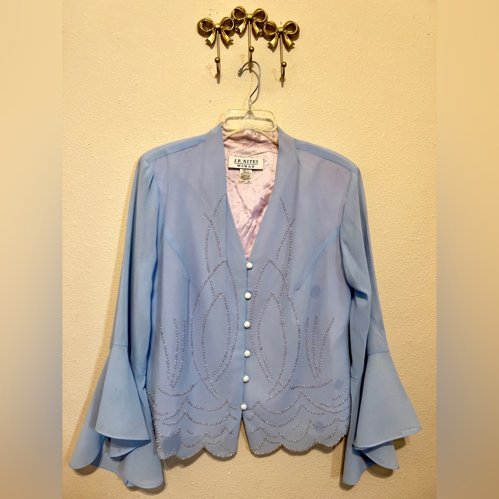 J.R. Nites Elegant Light Blue Beaded Jacket for formal events.  Size 18